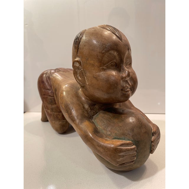 Antique Chinese Opium Pillow (Wooden Statue of Baby Buddha), Imperfect Wood For Sale In San Diego - Image 6 of 12