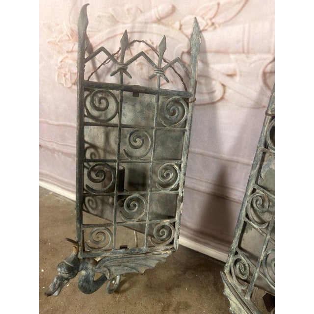 Pair of Gothic Revival Metal Iron Dragon Sconces For Sale - Image 11 of 12