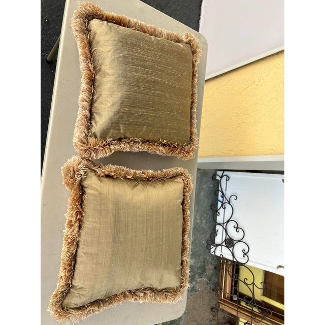 Hollywood Regency Vintage Gold Silk Pillows- Set of 2 For Sale - Image 3 of 5