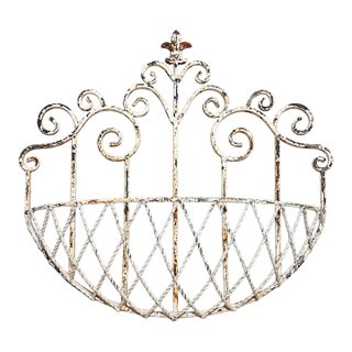 Antique Metal Fleur De Lis Design Wall Mounted Planter Holder For Sale