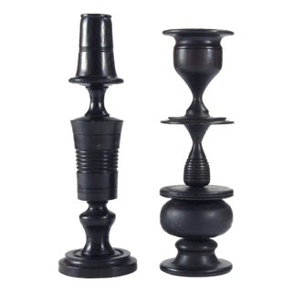Mid-Century Ebony Rosewood Candleholders, Set of 2 For Sale
