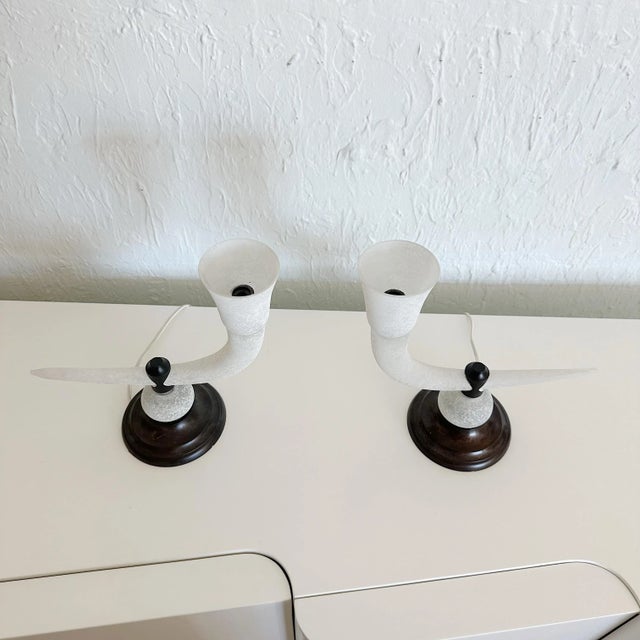 Pair of Seguso Murano Scavo Glass Volute Arm Table Lamps, 1980s For Sale In West Palm - Image 6 of 7