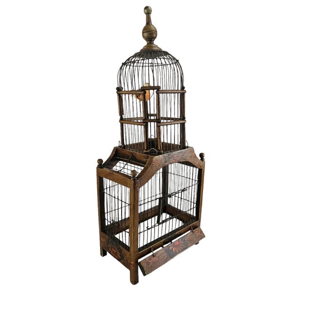 Large French Brown Wood Bird Cage For Sale - Image 13 of 13
