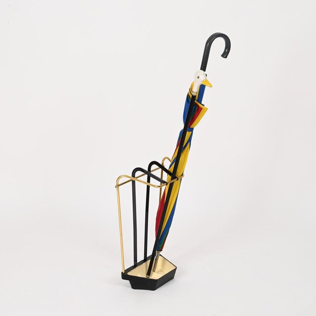 Vintage Brass and Enameled Metal Umbrella Stand by Gio Ponti, Italy, 1950s For Sale - Image 3 of 12