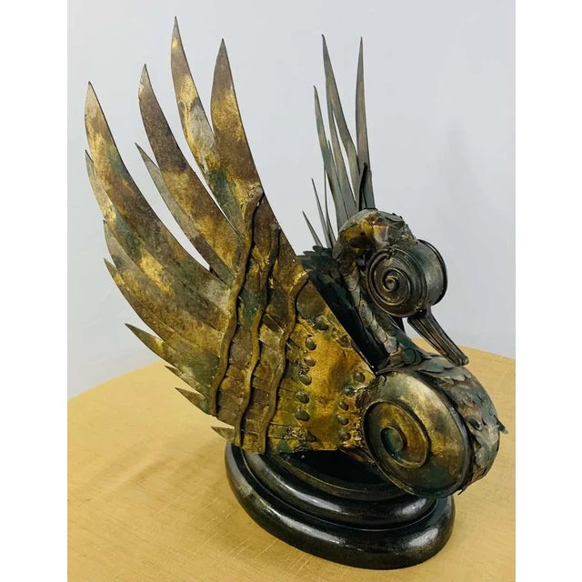 Wood Brutalist Bronze Swan Statues, Mid-20th Century Pair on Black Base For Sale - Image 7 of 13