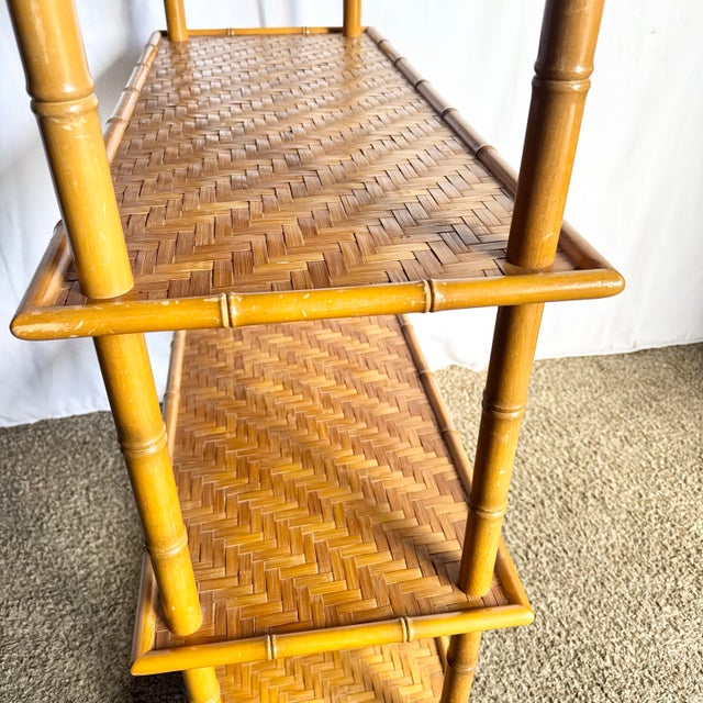 Brown Mid 20th Century Boho Chic Faux Bamboo Herringbone Bookshelf/Etagere For Sale - Image 8 of 9