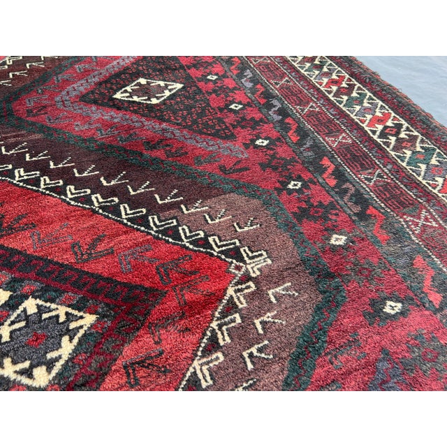Textile Vintage Afghan Wide Runner Rug – Hand-Knotted Wool Geometric Diamond Pattern Display Rug For Sale - Image 7 of 12