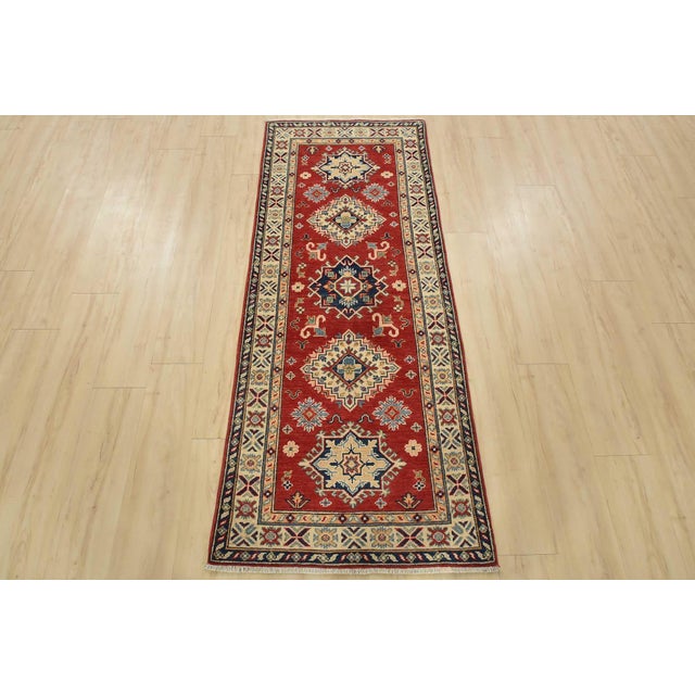 Farmhouse Kazak Runner 2’7” X 6’6” Red Wool Tribal Hand-Knotted Oriental Rug For Sale - Image 3 of 12