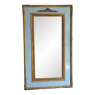 Large French Giltwood / Baby Blue Frame Floor or Wall Mirror For Sale