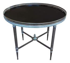 Round Brass Side Table with Black Glass in the style of Maison Jansen, French, 1960s