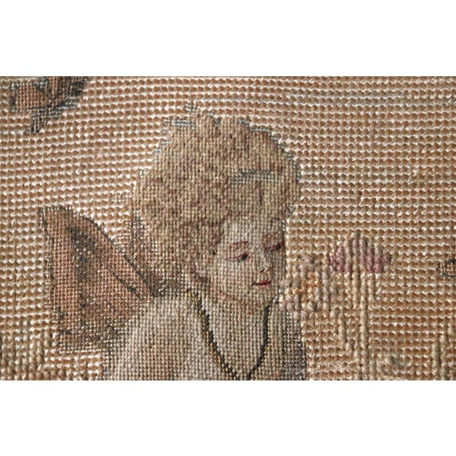 Antique French Needlepoint Firescreen | Louis XVI Style Hand-Painted & Gilt Wood Fireplace Screen | Cherub Tapestry For Sale - Image 14 of 18