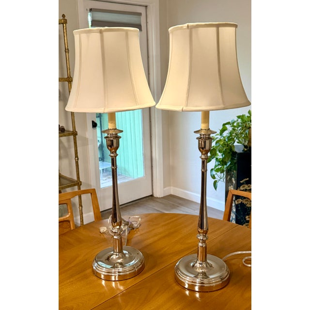 Ralph Lauren Chrome Candlestick Table Lamps - a Pair For Sale - Image 11 of 12
