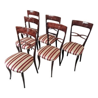 Chairs in Wood and Cream & Burgundy Fabric, 1960s, Set of 6 For Sale