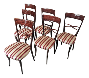 Chairs in Wood and Cream & Burgundy Fabric, 1960s, Set of 6