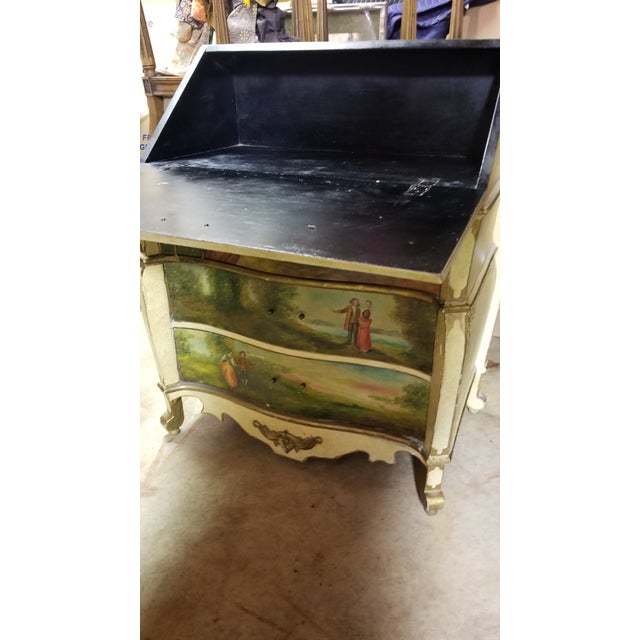 Art Deco Victorian French Commode Scriban Writing Desk PAinting Couple For Sale - Image 3 of 13