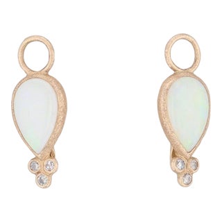 New Nina Wynn Earring Enhancer Charms Opal Teardrop Diamond 18k Yellow Gold - 2 Pieces For Sale
