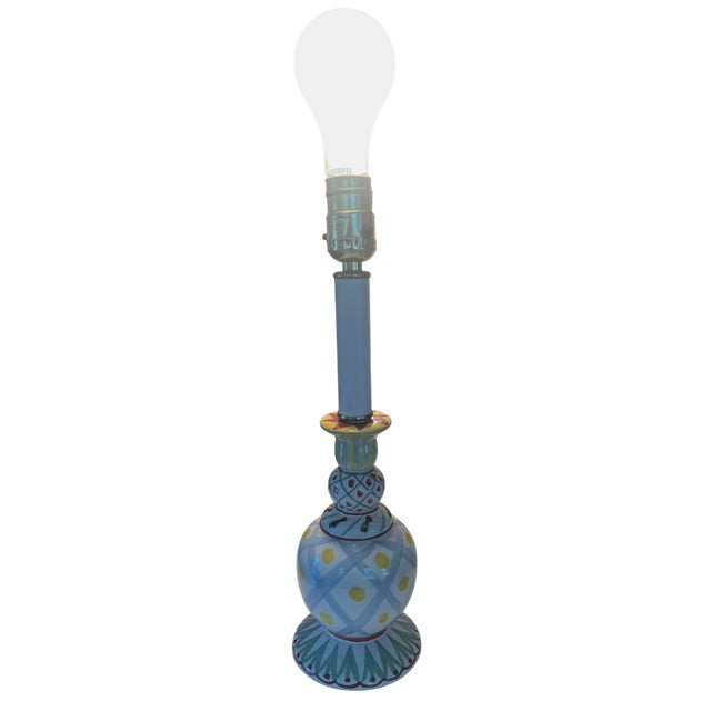 Ceramic 1990s Hand-Painted Majolica Table Lamps in the Style of MacKenzie-Childs With Deruta-Inspired Decoration - a Pair For Sale - Image 7 of 9