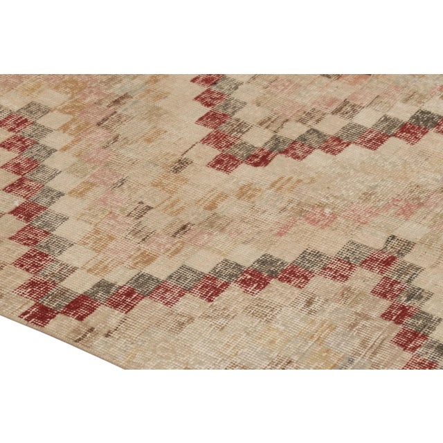 Traditional Vintage Distressed Rug, Beige-Rust Geometric Medallion Pattern - Rug & Kilim For Sale - Image 3 of 8