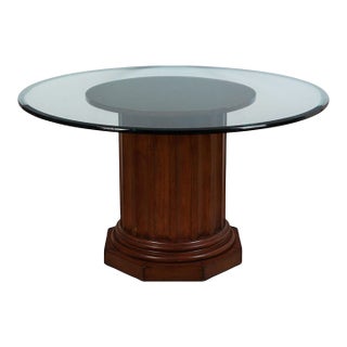 1990s An Italian Glass and Stained Wood Columnar Pedestal Dining Table, Modern For Sale