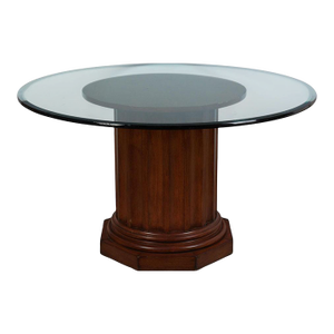 1990s An Italian Glass and Stained Wood Columnar Pedestal Dining Table, Modern