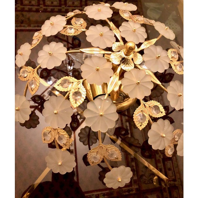 Mid-century modern lamp with 24 Murano glass flowers on a polished brass base, made by Ernst Palme in Germany, 1970s. High...