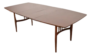 Broyhill Brasilia Style Mid-Century Modern Boat Shaped Walnut Extension Dining Table, Newly Refinished