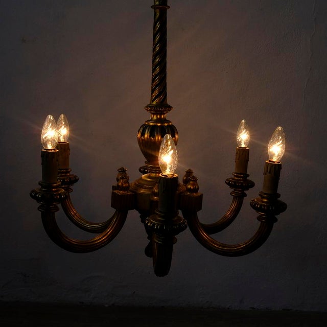 Gilded Wood 6-Arm Chandelier, 1940s For Sale - Image 18 of 18