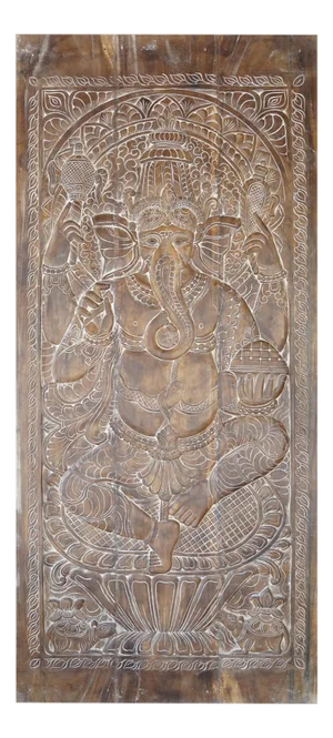 Vintage Indian Carved Ganesha Barn Door – Handcarved Wall Art Yoga Decor 96x40