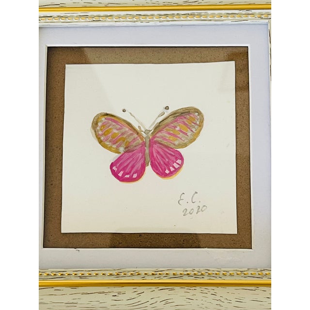 1970s Original Art Mini Painting Pink Butterfly For Sale - Image 4 of 6