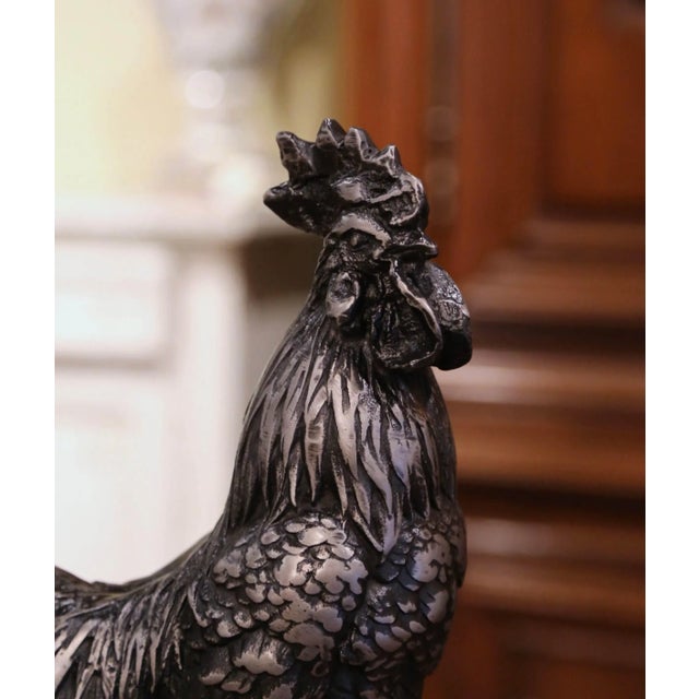 Decorate a kitchen or breakfast room with this antique iron rooster Crafted in France, circa 1920, the tall sculpture...