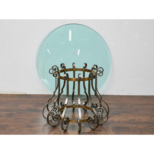 Metal Midcentury Italian Glass Top Center Table with Sculptural Steel and Brass Base For Sale - Image 7 of 12