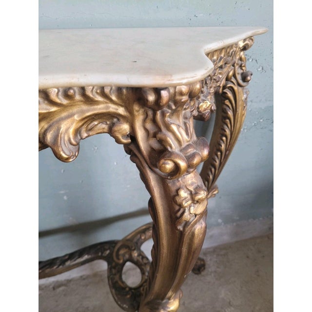 Gold Louis XvVStyle Gilded Console Table with Marble Top, 1970s For Sale - Image 8 of 13