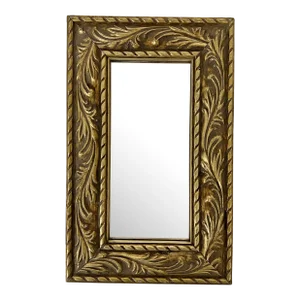 Small Carved Wood Wall Mirror, Aged Silver Finish
