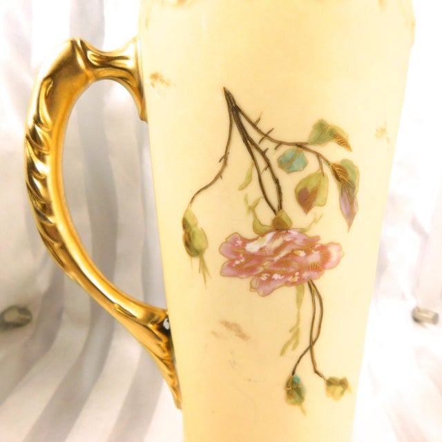 Almond 1930s Royal Rudolstadt Cream Porcelain Pitcher With Purple Flowers For Sale - Image 8 of 12