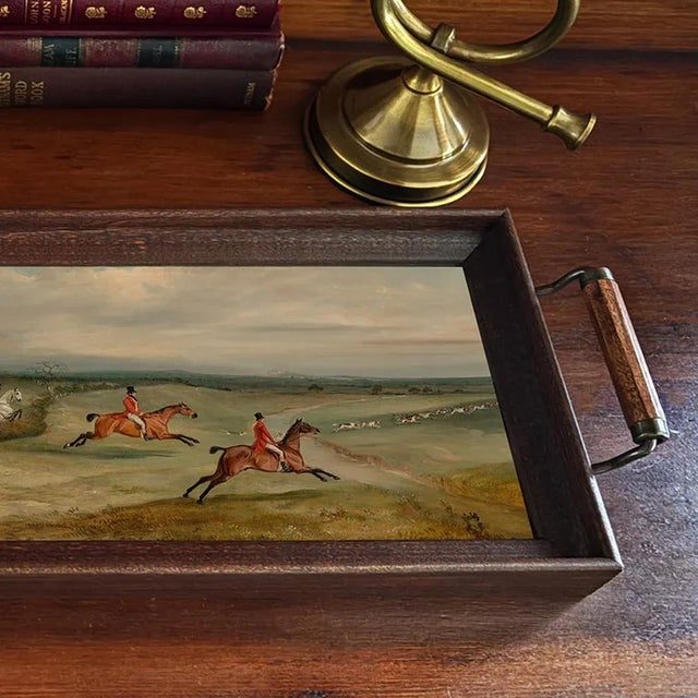 Belvoir Fox Hunt Scene Handmade Wood and Glass Tray For Sale - Image 6 of 7