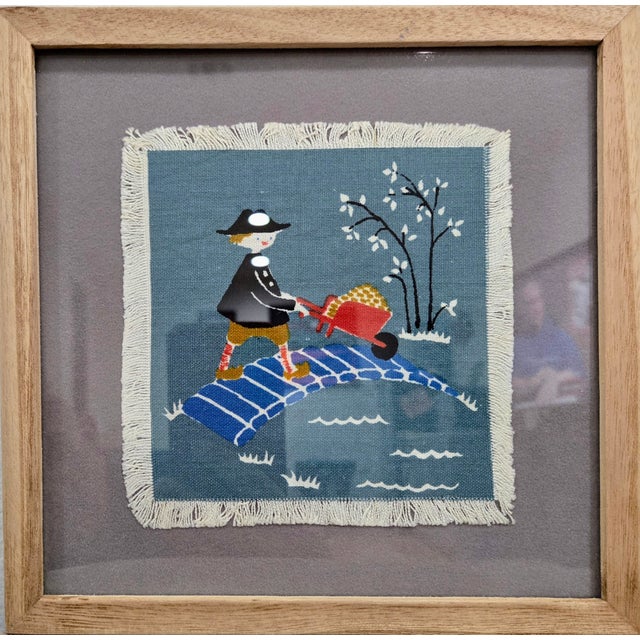 Blue Set of Six Hans Christian Andersen Textile Napkin Artworks by Aase & Preben Jangaard, Framed Danish Mid‑Century For Sale - Image 8 of 13