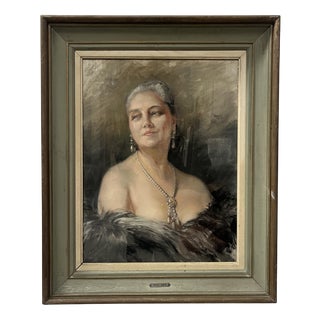 Yves Diey, Woman with Bare Shoulders, Bust Portrait, 1920s, Watercolor For Sale