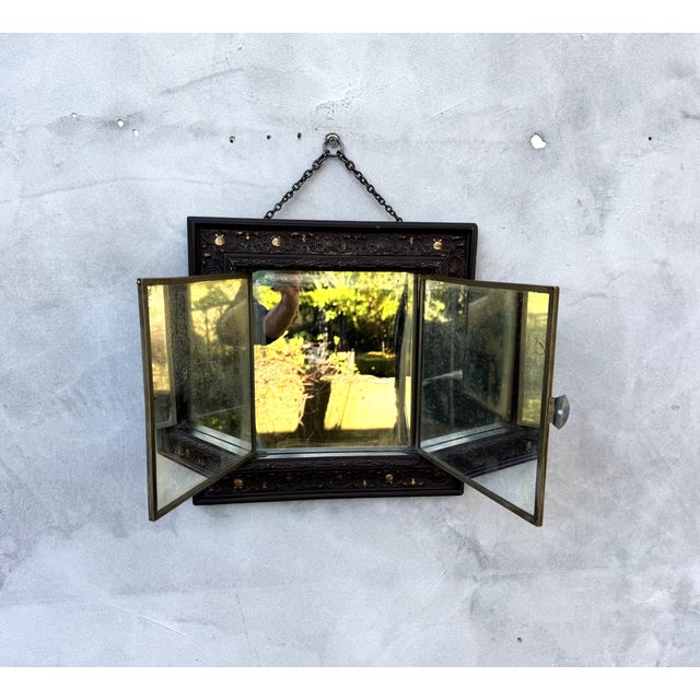 Vintage Folding Triptych Mirror Cabinet with Patinated Glass, 1940s For Sale - Image 12 of 14