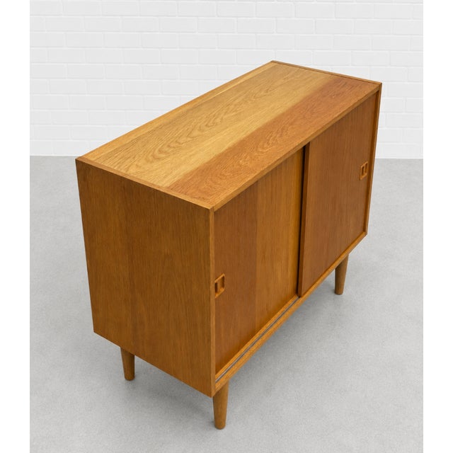 Brown Mid Century Modern Oak Jr. Credenza | Danish Storage | Entryway Cabinet, Circa 1960's For Sale - Image 8 of 13