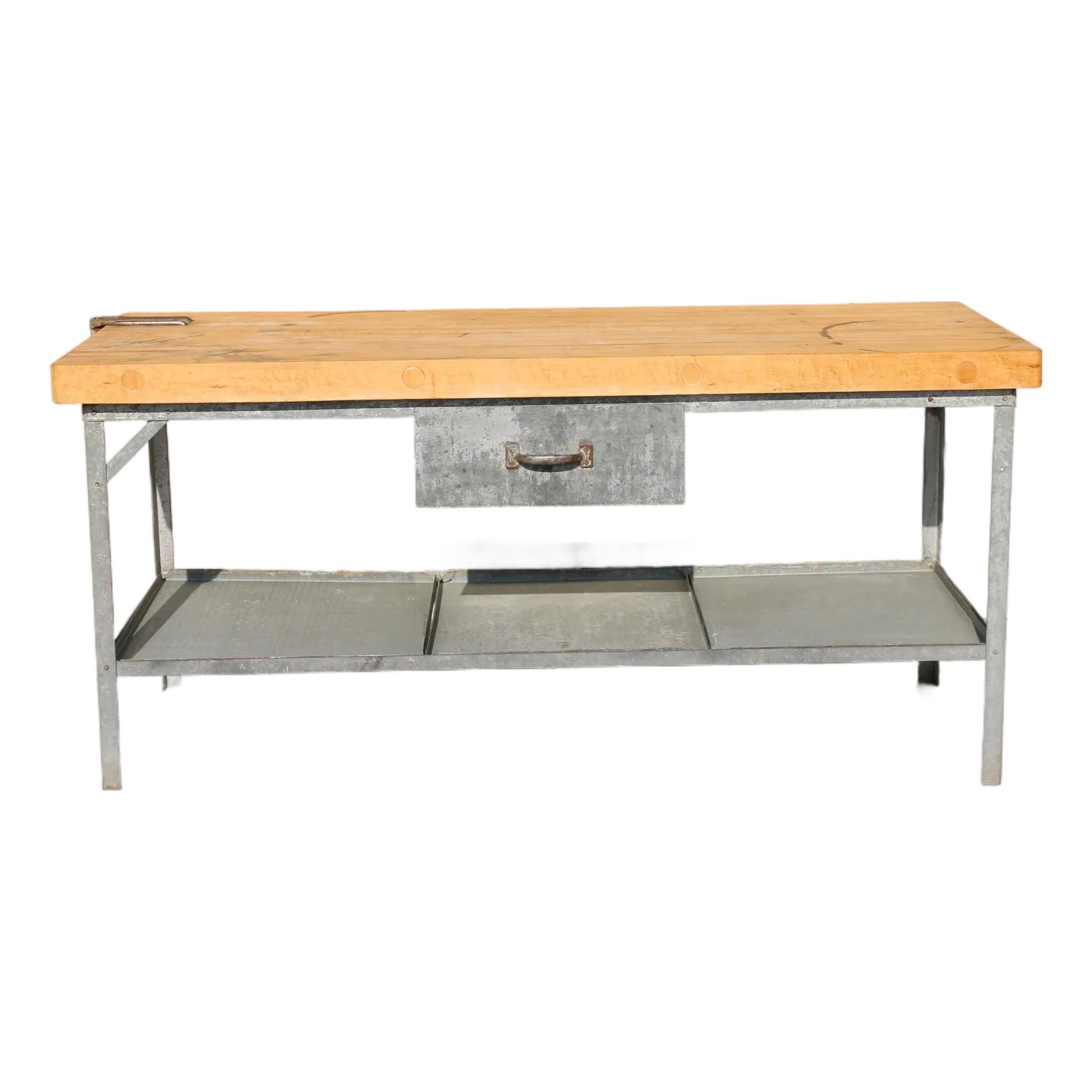 1950s Industrial Butcher Block Workstation Table With Steel Frame ...