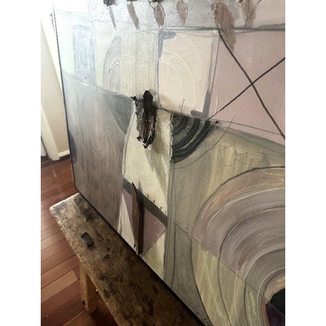 Abstract Pair of Original Vintage Signed Abstract Oil Paintings For Sale - Image 3 of 6