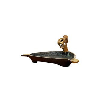 Mid-Century German Brass Ashtray with Cigar Cutter, 1950s For Sale