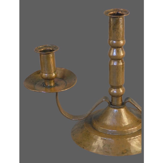 Vintage Arts & Crafts Hand Hammered Copper Three Light Candle Holder For Sale - Image 4 of 11