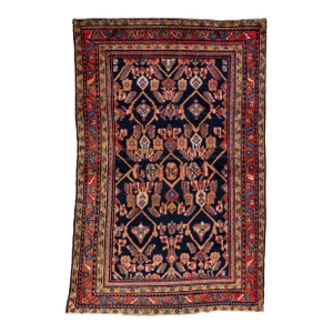 1960s Blue Vintage Handmade Kazak Wool Rug With Geometric Design
