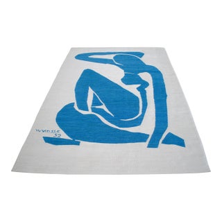 Henri Matisse "Blue Nude I" Inspired Silk Hand Woven Rug Minimalist Home Decor 5x7 Ft Approx For Sale
