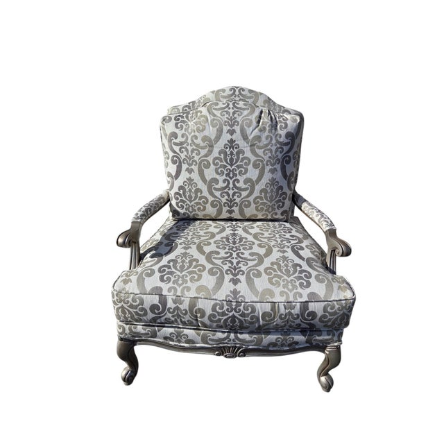 1990s Oversized Ethan Allen Versailles Bergere Lounge Chair & Ottoman Set Damask For Sale - Image 12 of 18
