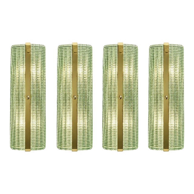 Contemporary Rectangular Murano Glass Wall Sconces With Chrome Finish – Set of Four For Sale