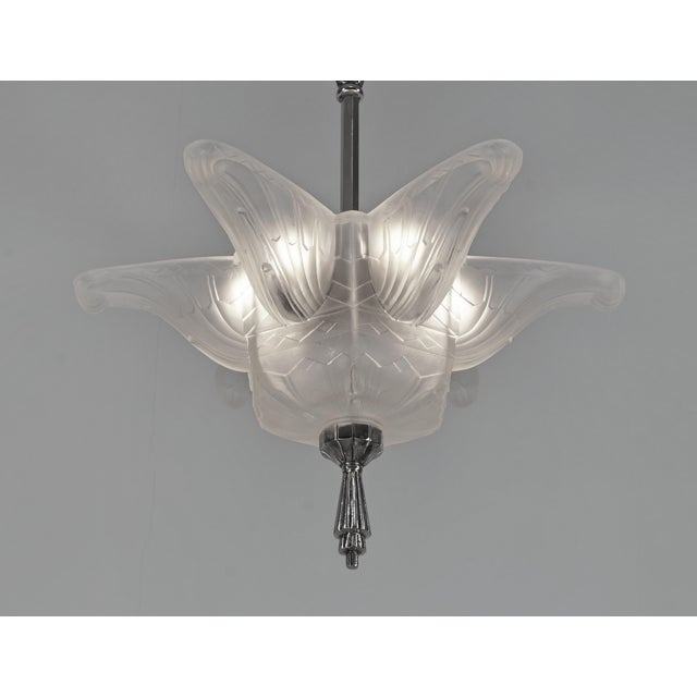 French Art Deco Pendant Light Chandelier by Hanots 1930 France For Sale - Image 6 of 16