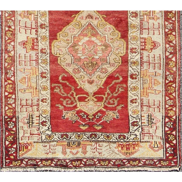 Turkish Vintage Turkish Oushak Runner in Red Background With Medallions For Sale - Image 3 of 8