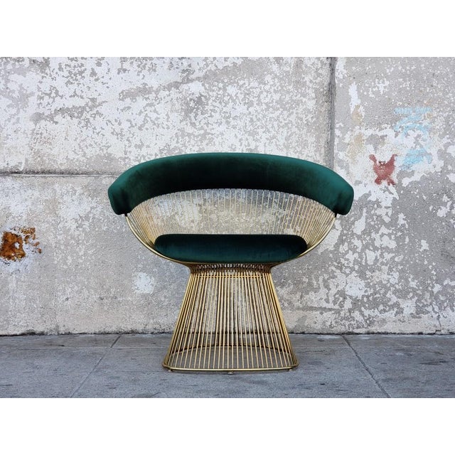 MidCentury Modern Emerald Green Velvet Brass Wire Lounge Chair Chairish